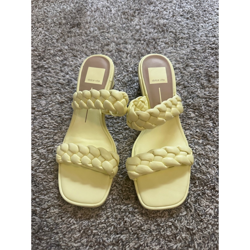 Dolce Vita Ronin Braided Heeled Sandals Yellow Square Toe Block Heel Mules